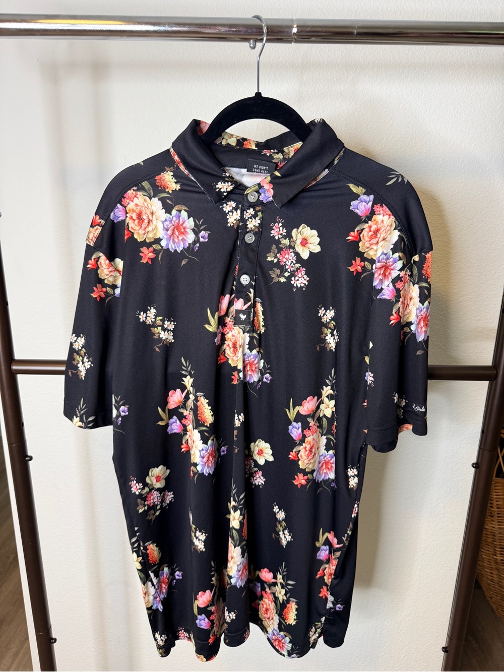 Bad Birdie Black Floral Polo with Multi-Color Blooms